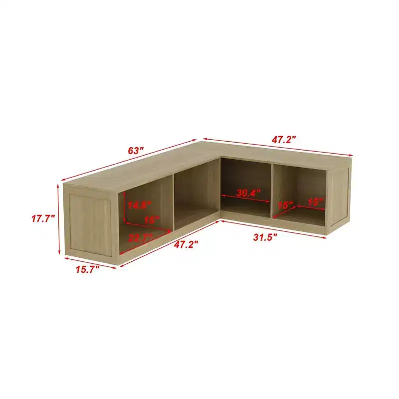 Banc à chaussures en bois clair en L Hitow : Rangement multi-compartiments + surface polyvalente – Organisateur compact pour entrées et salons