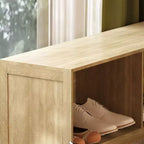 Banc à chaussures en bois clair en L Hitow : Rangement multi-compartiments + surface polyvalente – Organisateur compact pour entrées et salons