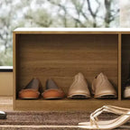 Banc à chaussures en bois clair en L Hitow : Rangement multi-compartiments + surface polyvalente – Organisateur compact pour entrées et salons