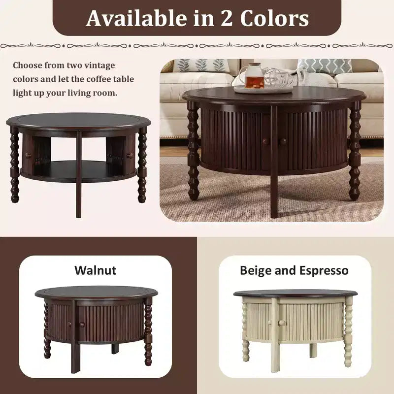 TUYOHW 30.3 Luxury Coffee Table for Living Room,Mid-Century Modern Cocktail Table,Vintage Accent Table with Sliding Doors,220lbs Capacity