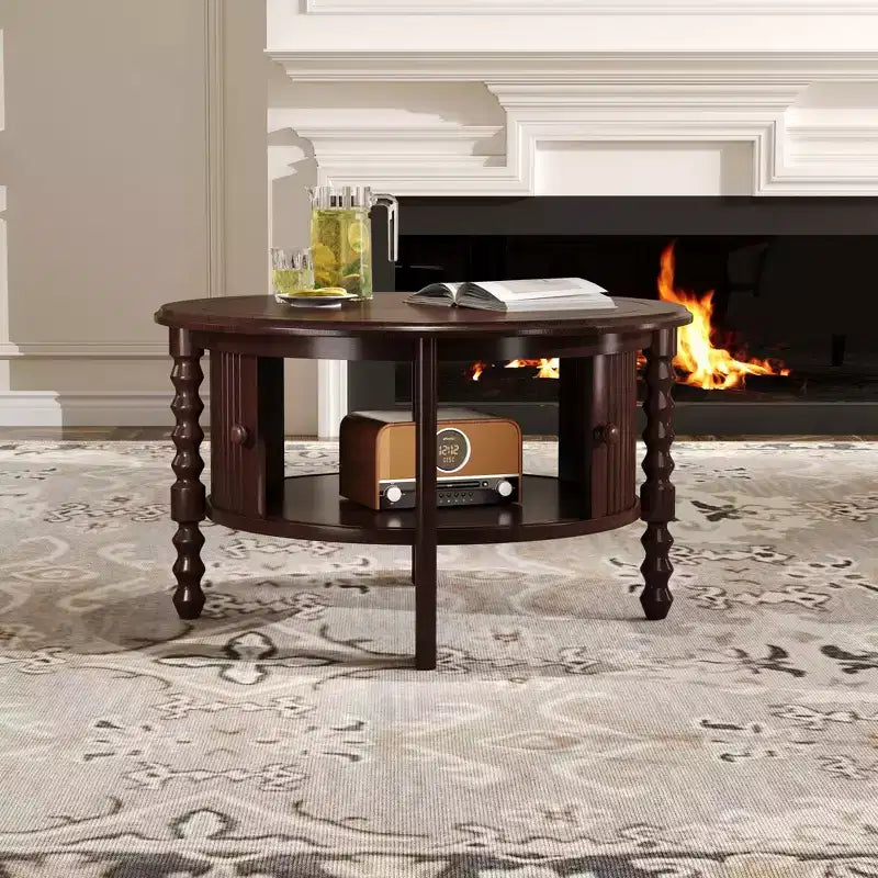 TUYOHW 30.3 Luxury Coffee Table for Living Room,Mid-Century Modern Cocktail Table,Vintage Accent Table with Sliding Doors,220lbs Capacity