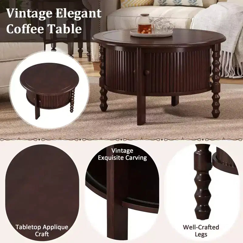 TUYOHW 30.3 Luxury Coffee Table for Living Room,Mid-Century Modern Cocktail Table,Vintage Accent Table with Sliding Doors,220lbs Capacity