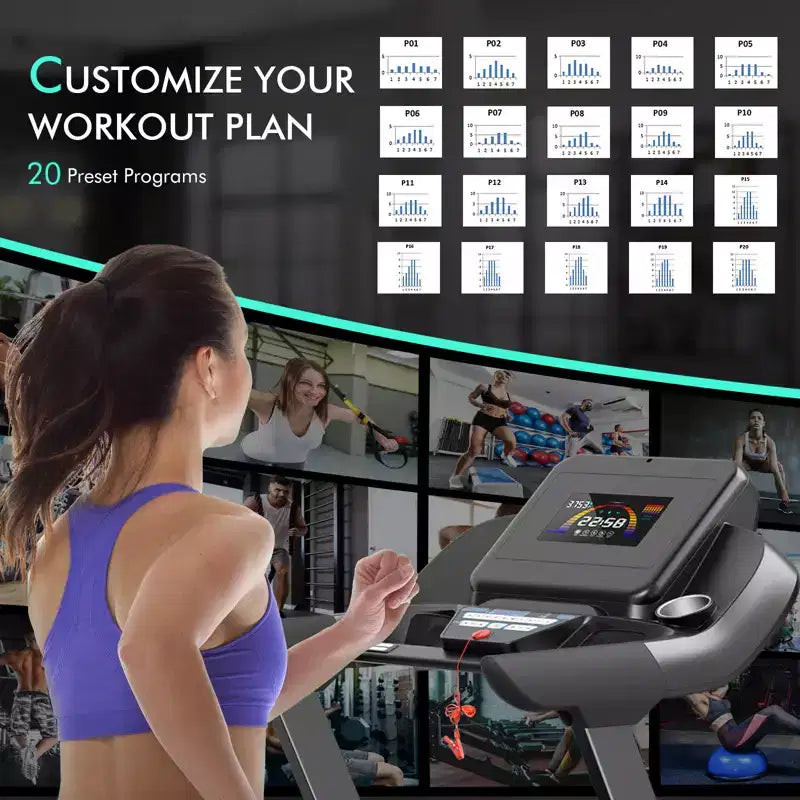 Tapis de course Gymax 4,75 CV avec application et inclinaison automatique Tapis de course pliable avec haut-parleurs Bluetooth et écran LED Machine de course électrique