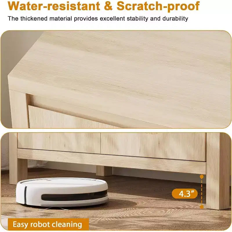 Acekool Wood Color Storage Cabinet Sideboard Buffet with Rattan Doors & Adjustable Shelf, Accent Cabinet for Living Room