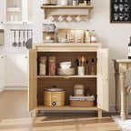 Acekool Wood Color Storage Cabinet Sideboard Buffet with Rattan Doors & Adjustable Shelf, Accent Cabinet for Living Room