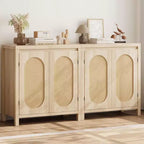 Acekool Wood Color Storage Cabinet Sideboard Buffet with Rattan Doors & Adjustable Shelf, Accent Cabinet for Living Room