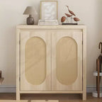 Acekool Wood Color Storage Cabinet Sideboard Buffet with Rattan Doors & Adjustable Shelf, Accent Cabinet for Living Room