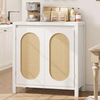 Acekool Wood Color Storage Cabinet Sideboard Buffet with Rattan Doors & Adjustable Shelf, Accent Cabinet for Living Room