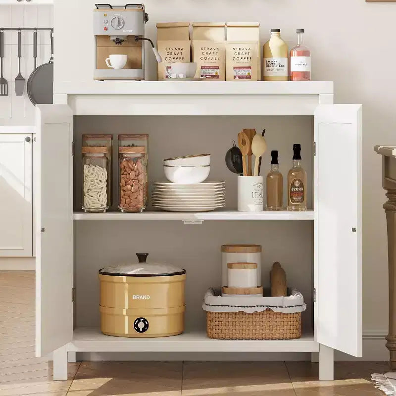 Acekool Wood Color Storage Cabinet Sideboard Buffet with Rattan Doors & Adjustable Shelf, Accent Cabinet for Living Room