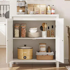 Acekool Wood Color Storage Cabinet Sideboard Buffet with Rattan Doors & Adjustable Shelf, Accent Cabinet for Living Room