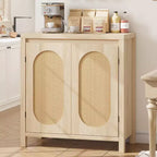 Acekool Wood Color Storage Cabinet Sideboard Buffet with Rattan Doors & Adjustable Shelf, Accent Cabinet for Living Room