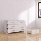Large Chest of Drawer, Dressers Table with 6 Drawers & Golden Handle for Living Room Bedroom, White