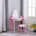 AEELLEEA Kids Vanity Set Wooden Makeup Dressing Princess Table with Rotating Mirror and Stool Anti Slip Foot Pads Curved Legs Pink