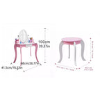 AEELLEEA Coiffeuse en bois pour enfants, ensemble de maquillage, table de princesse avec miroir rotatif et tabouret, patins antidérapants, pieds courbés, rose