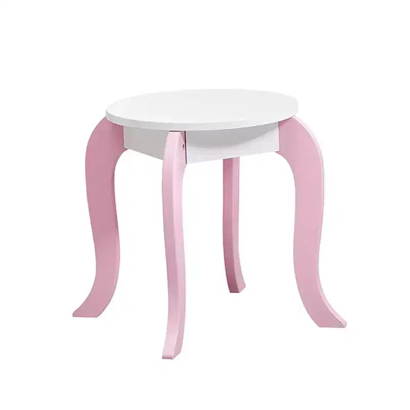 AEELLEEA Coiffeuse en bois pour enfants, ensemble de maquillage, table de princesse avec miroir rotatif et tabouret, patins antidérapants, pieds courbés, rose