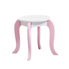 AEELLEEA Coiffeuse en bois pour enfants, ensemble de maquillage, table de princesse avec miroir rotatif et tabouret, patins antidérapants, pieds courbés, rose