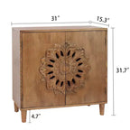 GDFStudio Firae Meuble de rangement bohémien 2 portes en bois sculpté à la main de 79 cm