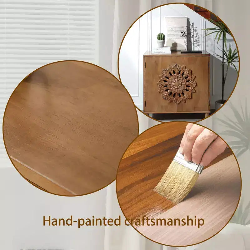 GDFStudio Firae Meuble de rangement bohémien 2 portes en bois sculpté à la main de 79 cm