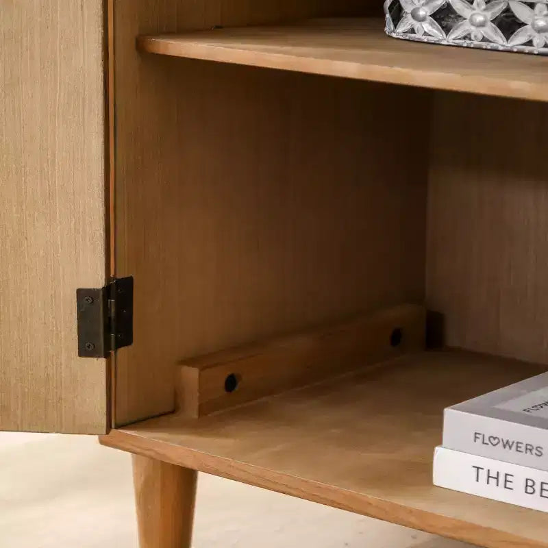 GDFStudio Firae Meuble de rangement bohémien 2 portes en bois sculpté à la main de 79 cm