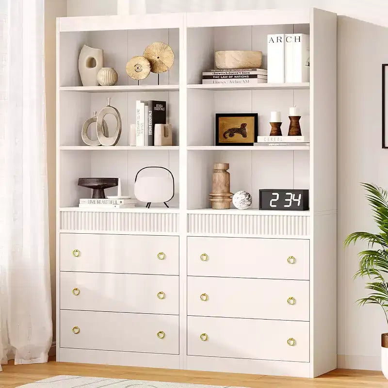 Bibliothèque Acekool avec tiroirs, étagère 6 niveaux cannelée, meuble de rangement haut pour salon ou bureau