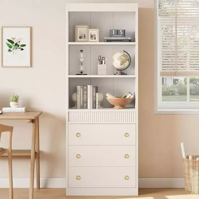 Bibliothèque Acekool avec tiroirs, étagère 6 niveaux cannelée, meuble de rangement haut pour salon ou bureau