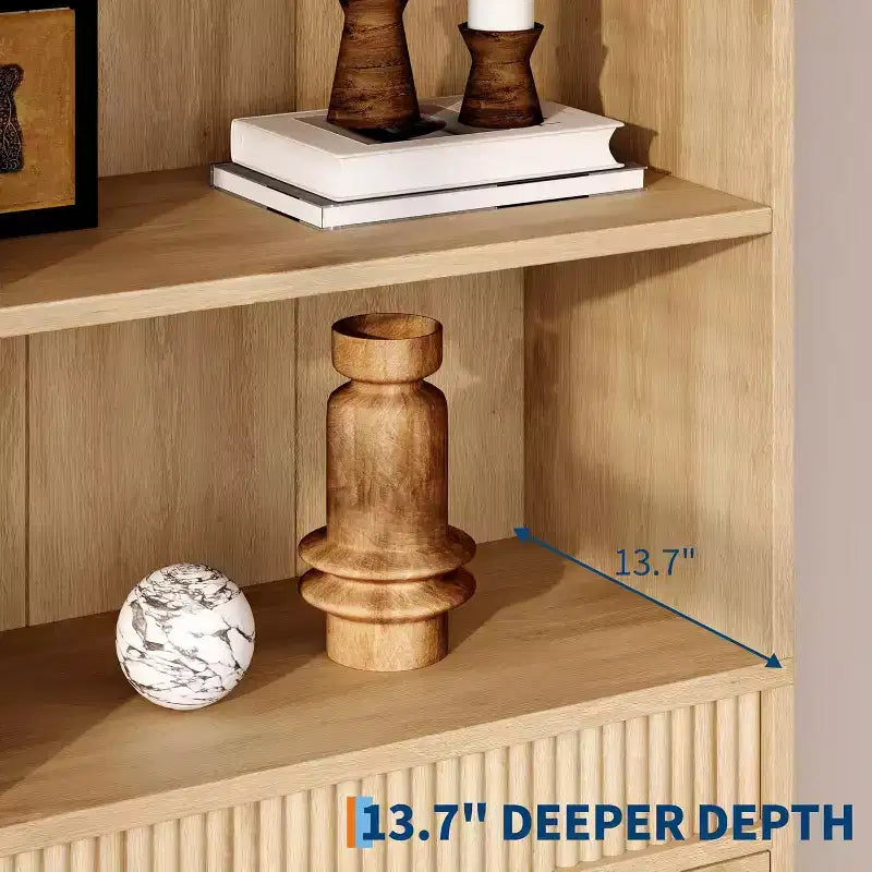 Bibliothèque Acekool avec tiroirs, étagère 6 niveaux cannelée, meuble de rangement haut pour salon ou bureau