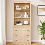 Bibliothèque Acekool avec tiroirs, étagère 6 niveaux cannelée, meuble de rangement haut pour salon ou bureau
