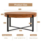 TUYOHW Table Rétro 31,5 avec Plateau en Bois de Pin Sculpté et Pieds en Acier, Table d'Appoint Élégante pour Salon, Table Ronde avec Capacité de 100 kg