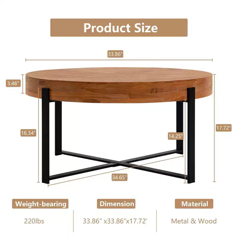 TUYOHW Table Rétro 31,5 avec Plateau en Bois de Pin Sculpté et Pieds en Acier, Table d'Appoint Élégante pour Salon, Table Ronde avec Capacité de 100 kg