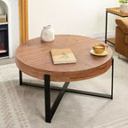 TUYOHW Table Rétro 31,5 avec Plateau en Bois de Pin Sculpté et Pieds en Acier, Table d'Appoint Élégante pour Salon, Table Ronde avec Capacité de 100 kg