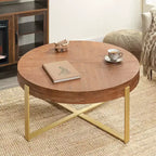 TUYOHW 31.5 Retro Table with Carved Pine Wood Top & Steel Legs,Stylish Accent End Table for Living Room,Round Center Table with 220lbs Capacity