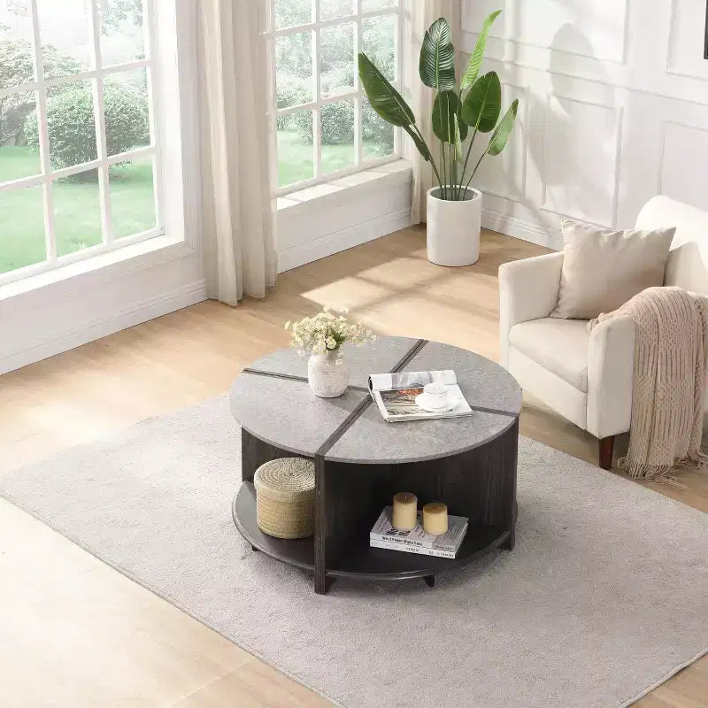 Table basse ronde modulaire 4 pièces TUYOHW, tables basses de rangement détachables, table d'appoint moderne, table d'appoint de canapé à 2 niveaux pour salon