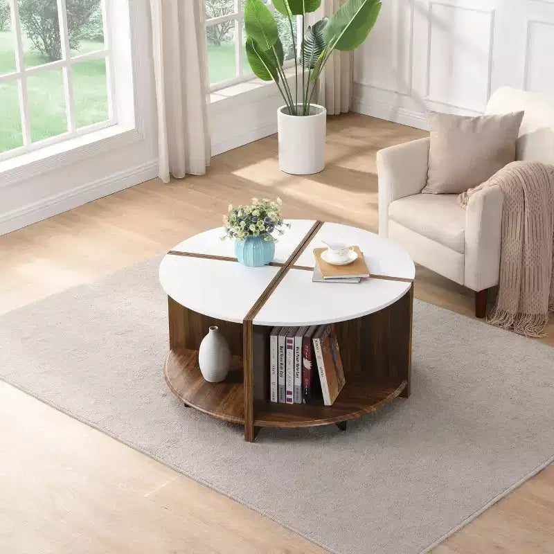 TUYOHW 4-Piece Modular Round Coffee Table,Detachable Storage Cocktail Tables,Modern End Table,2-Tier Sofa Side Table for Living Room
