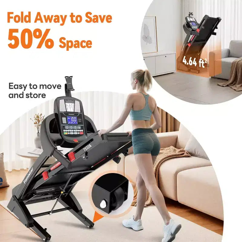 Tapis de course pliable Famistar 5,1 CV pour la maison avec inclinaison automatique de 20 %, capacité de 136 à 181 kg, tapis de course pliable portable, contrôle gratuit de l'application, vitesse de 19 km/h