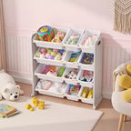 VECELO Étagère de Rangement pour Enfants avec 12 Bacs, Meuble de Rangement en Bois pour Tout-Petits, Grande Capacité pour Livres ou Jouets