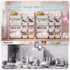 VECELO Étagère de Rangement pour Enfants avec 12 Bacs, Meuble de Rangement en Bois pour Tout-Petits, Grande Capacité pour Livres ou Jouets