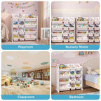 VECELO Étagère de Rangement pour Enfants avec 12 Bacs, Meuble de Rangement en Bois pour Tout-Petits, Grande Capacité pour Livres ou Jouets