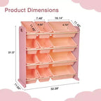 VECELO Étagère de Rangement pour Enfants avec 12 Bacs, Meuble de Rangement en Bois pour Tout-Petits, Grande Capacité pour Livres ou Jouets