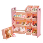VECELO Étagère de Rangement pour Enfants avec 12 Bacs, Meuble de Rangement en Bois pour Tout-Petits, Grande Capacité pour Livres ou Jouets
