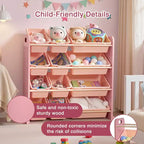 VECELO Étagère de Rangement pour Enfants avec 12 Bacs, Meuble de Rangement en Bois pour Tout-Petits, Grande Capacité pour Livres ou Jouets