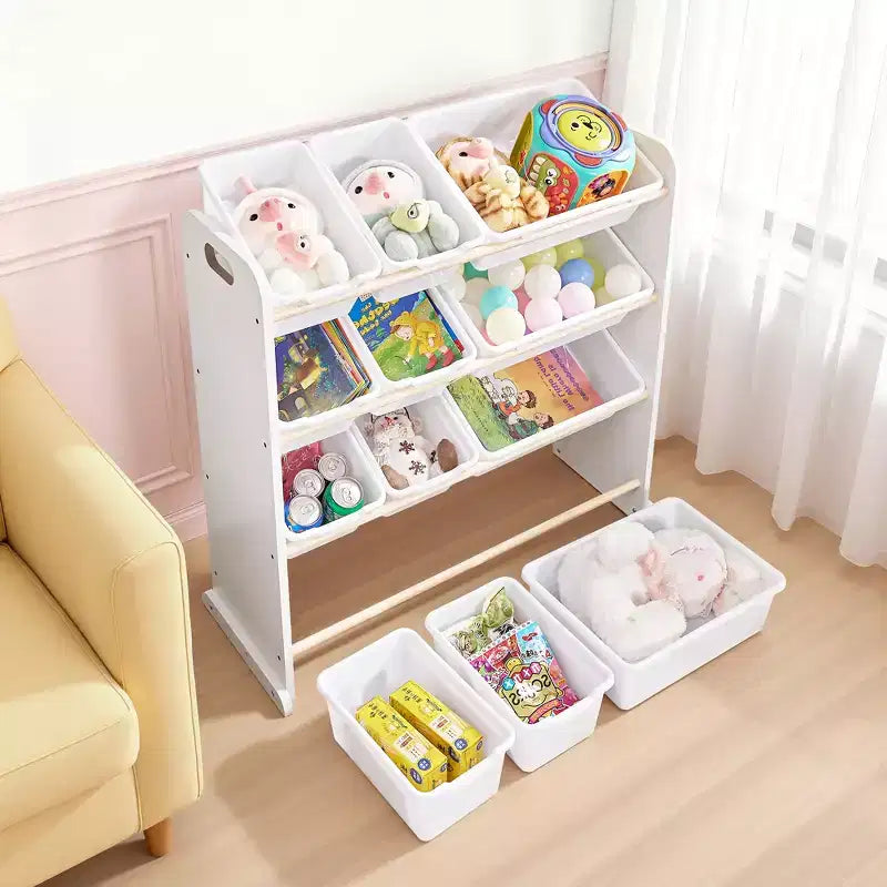 VECELO Étagère de Rangement pour Enfants avec 12 Bacs, Meuble de Rangement en Bois pour Tout-Petits, Grande Capacité pour Livres ou Jouets