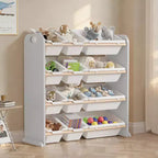 VECELO Étagère de Rangement pour Enfants avec 12 Bacs, Meuble de Rangement en Bois pour Tout-Petits, Grande Capacité pour Livres ou Jouets