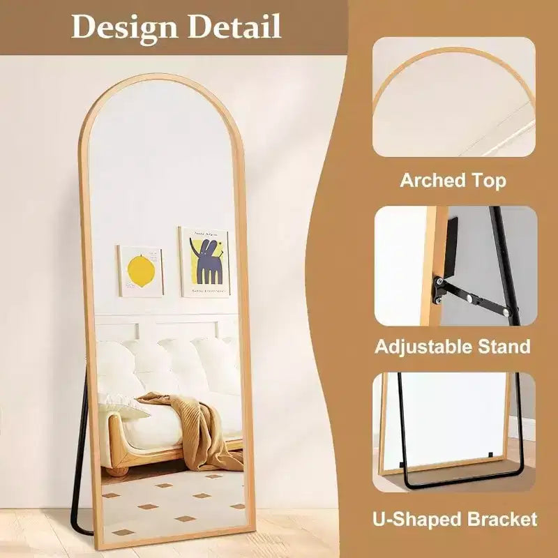 Miroir sur pied avec cadre argenté et verre facile à nettoyer pour mur de chambre. Décoration intérieure claire, durable et élégante.