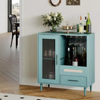 30.7 Meuble de Bar à Café avec Porte en Verre Trempé, Étagère à Verres à Vin à 3 Rangées, Rangement pour Bouteilles et Tiroirs, Buffet pour Salle à Manger et Cuisine