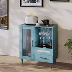 30.7 Meuble de Bar à Café avec Porte en Verre Trempé, Étagère à Verres à Vin à 3 Rangées, Rangement pour Bouteilles et Tiroirs, Buffet pour Salle à Manger et Cuisine