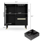 30.7 Meuble de Bar à Café avec Porte en Verre Trempé, Étagère à Verres à Vin à 3 Rangées, Rangement pour Bouteilles et Tiroirs, Buffet pour Salle à Manger et Cuisine