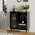 30.7 Meuble de Bar à Café avec Porte en Verre Trempé, Étagère à Verres à Vin à 3 Rangées, Rangement pour Bouteilles et Tiroirs, Buffet pour Salle à Manger et Cuisine