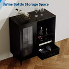 30.7 Meuble de Bar à Café avec Porte en Verre Trempé, Étagère à Verres à Vin à 3 Rangées, Rangement pour Bouteilles et Tiroirs, Buffet pour Salle à Manger et Cuisine