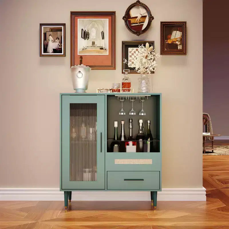 30.7 Meuble de Bar à Café avec Porte en Verre Trempé, Étagère à Verres à Vin à 3 Rangées, Rangement pour Bouteilles et Tiroirs, Buffet pour Salle à Manger et Cuisine