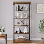 Étagère industrielle en bois à 6 niveaux, étagère ouverte avec cadre métallique, grande étagère de présentation grise pour chambre, salon, bureau